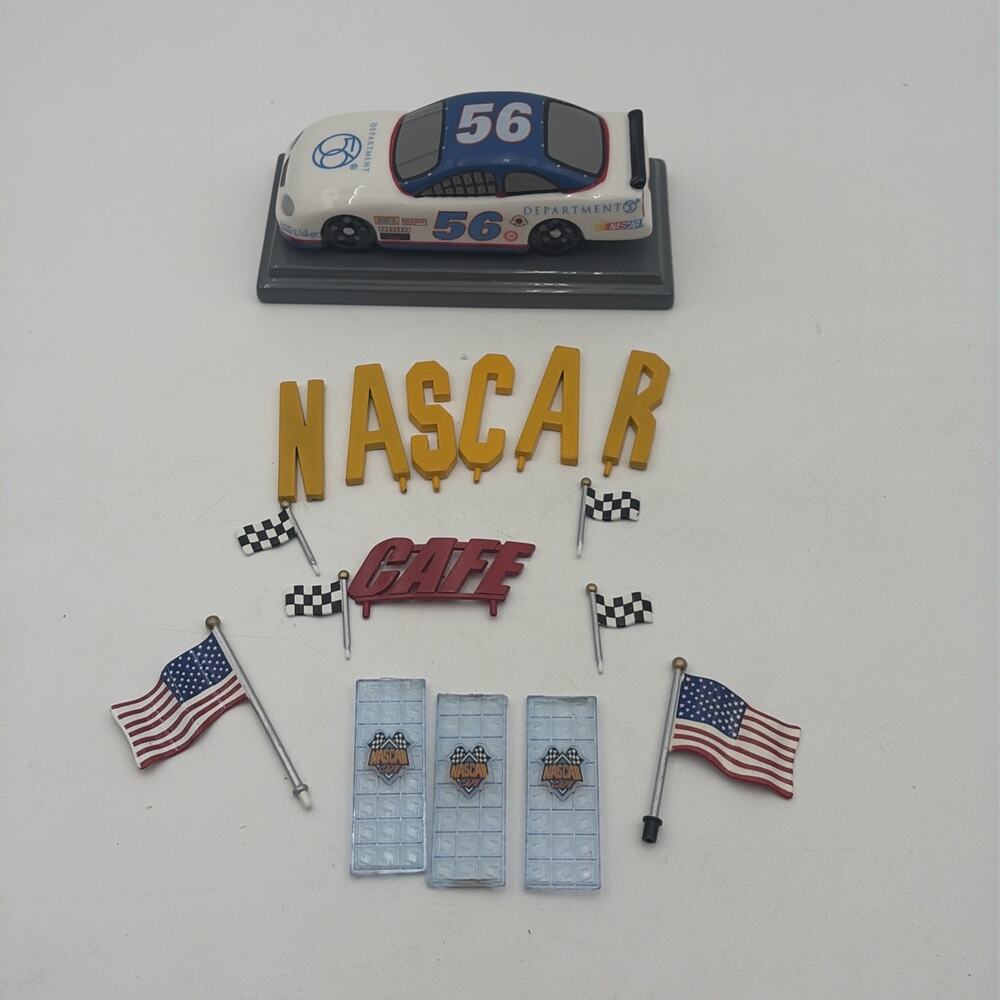 Dept 56 Snow Village NASCAR Race Car Accessory Set Flag Cafe Race Sign Parts lot